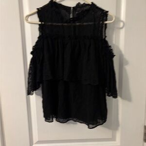 Rebecca Taylor Elegant Black Lace cold Shoulder Top